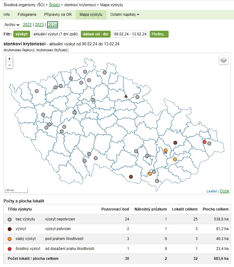 Mapa výskytu stonkových krytonosců